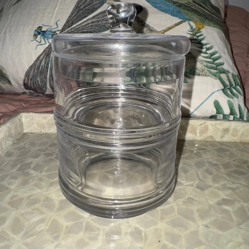 Vtg Glass Stackable Apothecary Jar 2 Tier Round Vanity Canister Lid
